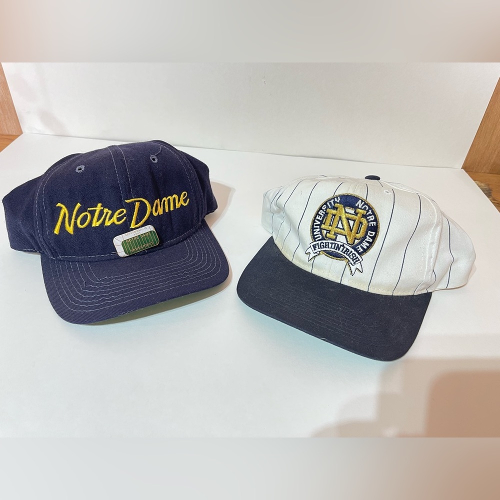 2-Vtg. Notre Dame Fighting Irish Snap Back Caps One W/ Notre Dame Pin